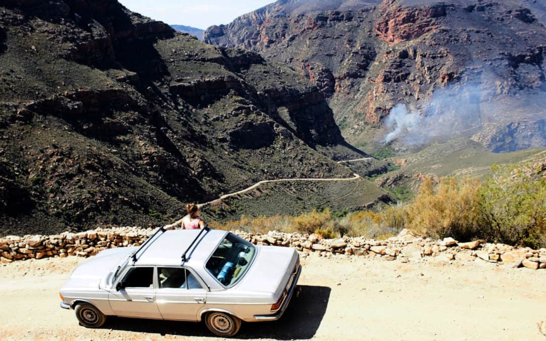 Old Mercedes in the burning mountains of South Africa